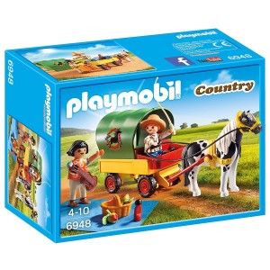 Playmobil Enfants Avec Chariot Et Poneys