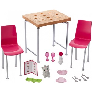 Barbie Mobilier Coffret Dîner pour Deux avec table chaises pour poupées