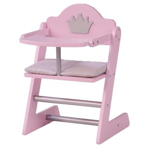 Roba Chaise Haute Pour Poupées De La 'princesse Sophie' Chaise Haute Pour Poupées L'équipement De Poupées En Bois Massif Et Mdf Laqués En Rose Avec Des éléments Laqués En Argent Avec Couronne.