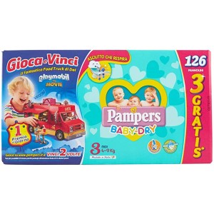 Couches Pampers Baby Dry Midi, taille 3, mégapack de 126 pièces
