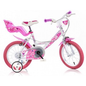 Vélo Enfant Fille 16 Pouces Dino Rose Blanc