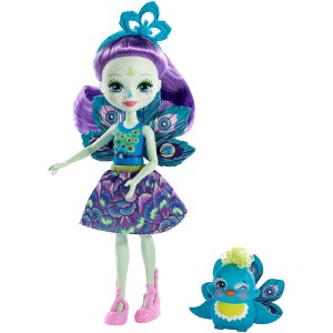 Enchantimals Mini-poupée Patter Paon Et Figurine Animale Flap Aux Cheveux Violets Avec Jupe à Motifs En Tissu Jouet Enfant