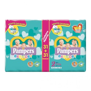 Bipack Pampers Baby Dry Mini 3-6 Kg Taille 2 (62pcs)
