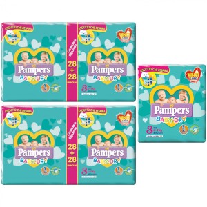 Pampers Baby Dry Midi 4-9 Kg Kit de Couches Taille 3 - 2 Bipack de 56pcs + 1 Pack de 20pcs