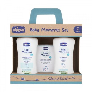 Coffret Chicco Baby Moments (Bain corporel 200 ml, Shampoing 200 ml, Eau de Cologne 100 ml)