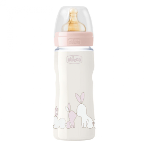 Biberon Chicco Original Touch 330 ml à débit variable en caoutchouc rose