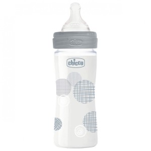 Chicco Biberon Original Touch 240 ml Verre en caoutchouc beige à débit lent OUTLET