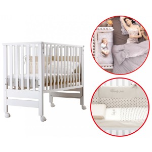 Ensemble de couette Cot Contact Light Blue Design Blanc + Matelas + Blanc Dove Grey
