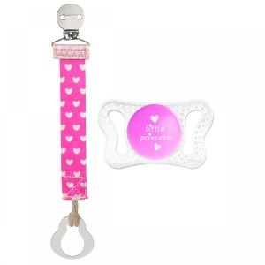 chicco Sucette physio Micro 0-2 m+ silicone rose, attache-tétine Fashion Clip