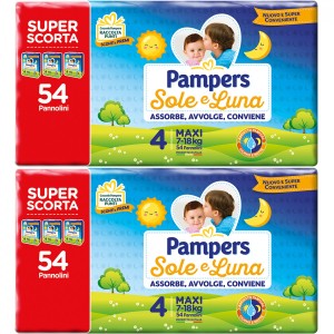 Kit de couches Pampers Sun and Moon 4 MAXI 7-18kg 2 paquets de SUPER STOCK 54pcs
