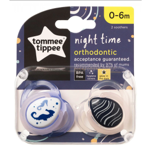 Succhietto Tommee Tippee 2 Pz Night Time 0-6m Cavalluccio Marino Blu