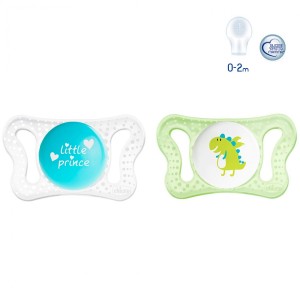 Chicco Sucette Physio Micrò Silicone 0-2m Lot de Deux Little Prince/Dino