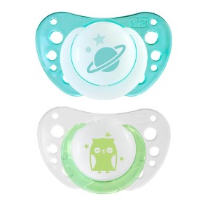 Succhietto Chicco Silicone Physio Air Night 2 pz Celeste Verde 0-6m